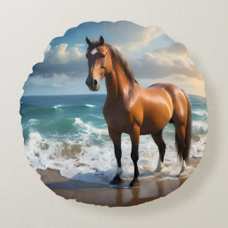 Almofada Redonda **"Passada Majestosa: Cavalo Marrom Orgulhoso na P