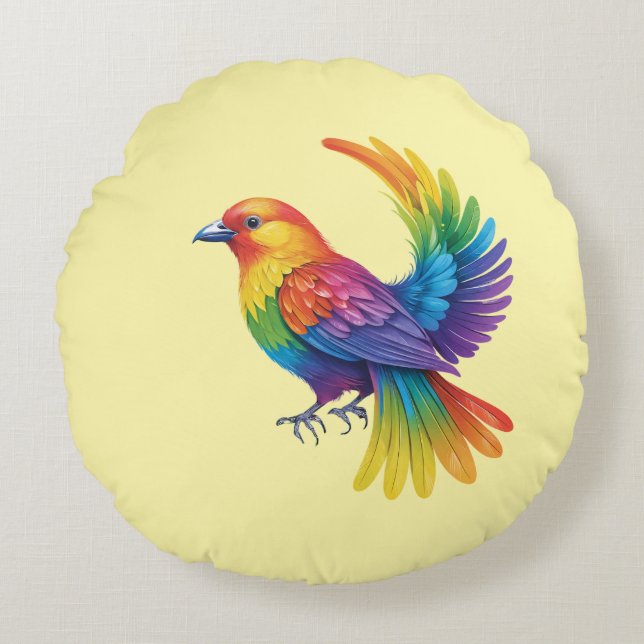 Almofada Redonda Pássaro Colorido (Frente)