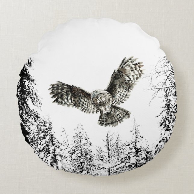 Almofada Redonda Pássaro de Coruja ou Coruja Original (Frente)