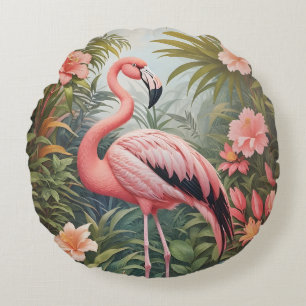 Almofada Redonda Pássaro Flamingo Tropical Rosa Gordo