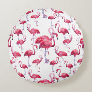 Almofada Redonda Pássaro Flamingo Watercolor Exótico