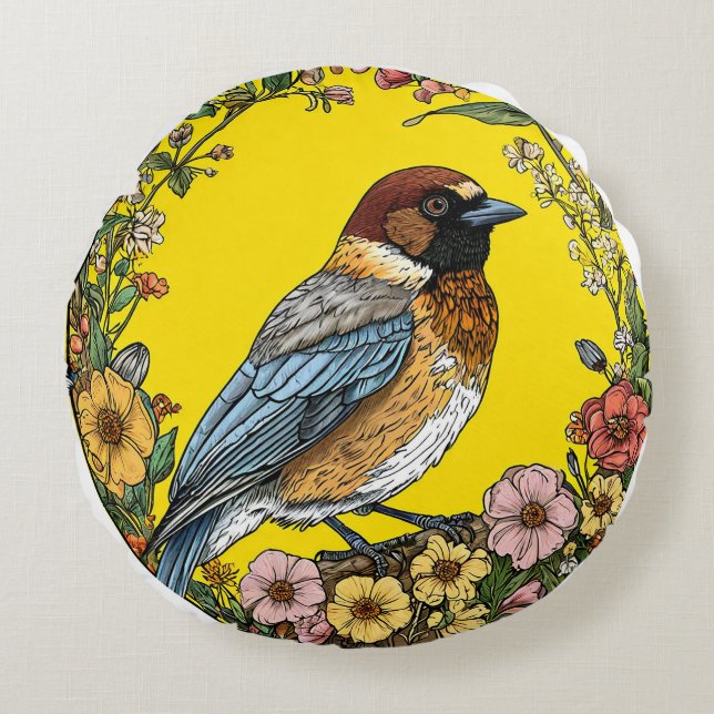 Almofada Redonda Pássaro siberiano (Frente)