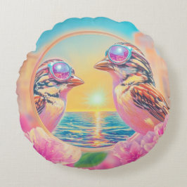 Almofada Redonda Pássaros legal com óculos Sunset