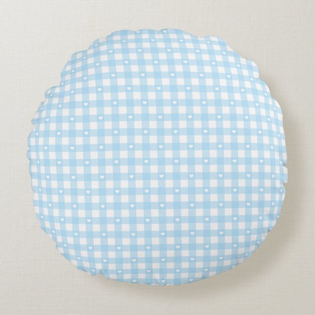 Almofada Redonda Pastel Blue Checks (Frente)