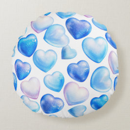 Almofada Redonda Pastel Blue Hearts Round Pillow