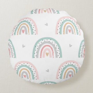 Almofada Redonda Pastel Boho Rainbow Girls Nursery
