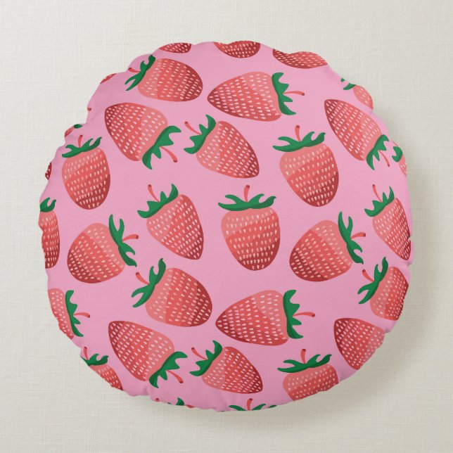 Almofada Redonda Pastel de Morango: Vintage Doce (Frente)