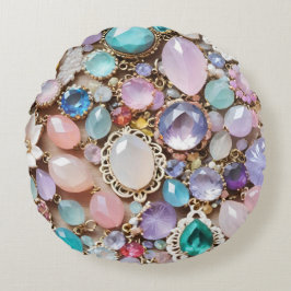 Almofada Redonda Pastel Gems And Jewels In Pinks & Purples