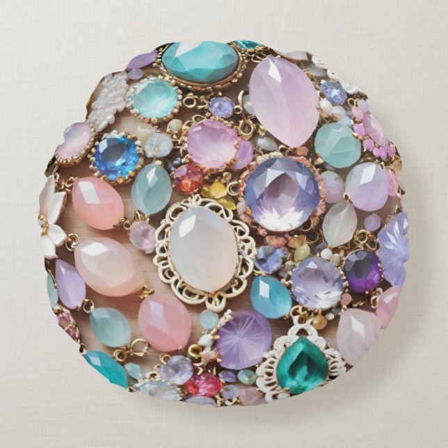 Almofada Redonda Pastel Gems And Jewels In Pinks & Purples (Frente)