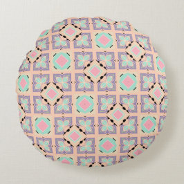 Almofada Redonda Pastel Geometric Tile Pattern | Pink Mint Purple
