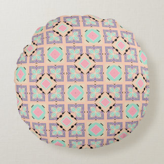 Almofada Redonda Pastel Geometric Tile Pattern | Pink Mint Purple 