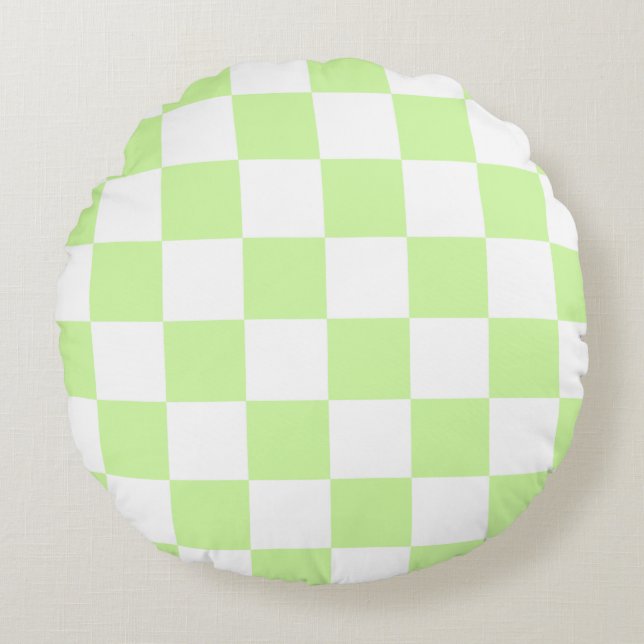 Almofada Redonda Pastel Green Checkered Gingham Patterno (Frente)