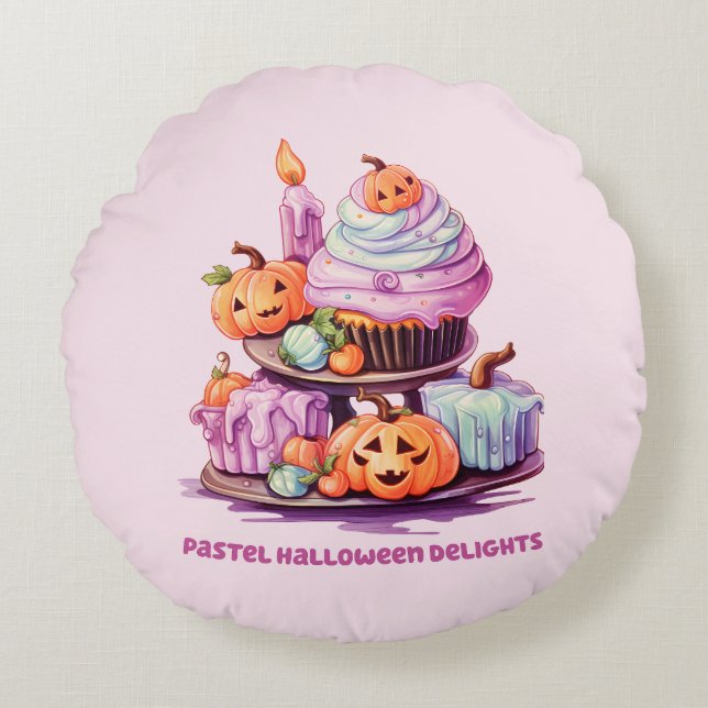 Almofada Redonda Pastel Halloween Delights (Frente)