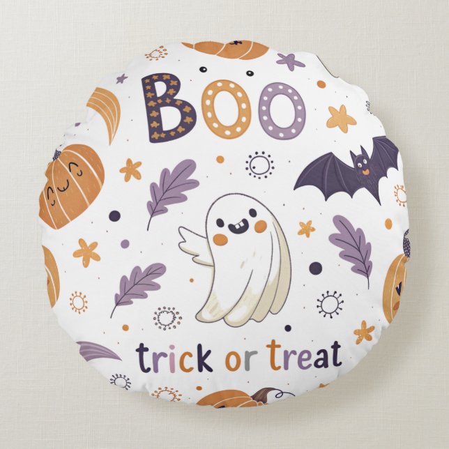 Almofada Redonda Pastel Halloween Round Pillow – Boo & Ghosts (Frente)