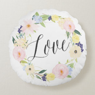 Almofada Redonda Pastel Primavera Floral Wreath Love Round Traves