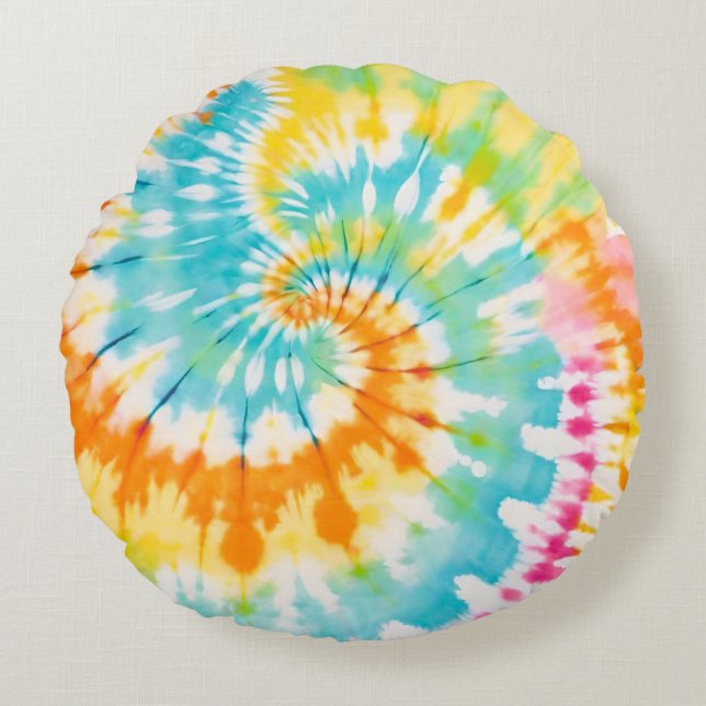 Almofada Redonda Pastel Rainbow Tie Dye Spiral Pattern (Frente)
