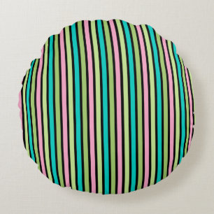 Almofada Redonda Pastel Rainbow Vertical Lines Geometric Pink Green