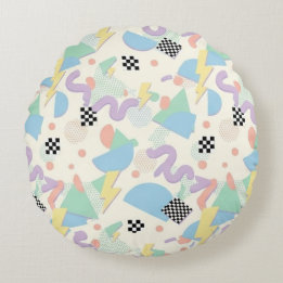 Almofada Redonda Pastel Retro Memphis Pattern Swirls