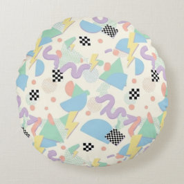 Almofada Redonda Pastel Retro Memphis Pattern Swirls