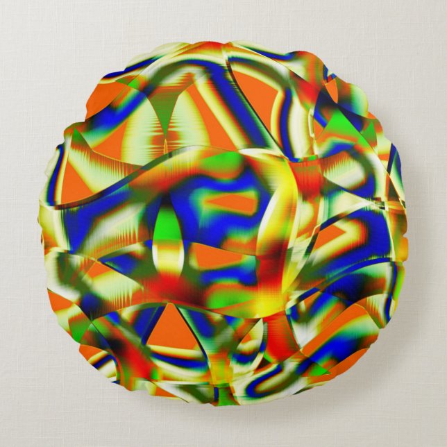 Almofada Redonda Patamares coloridos em faixas beges curvas (Frente)