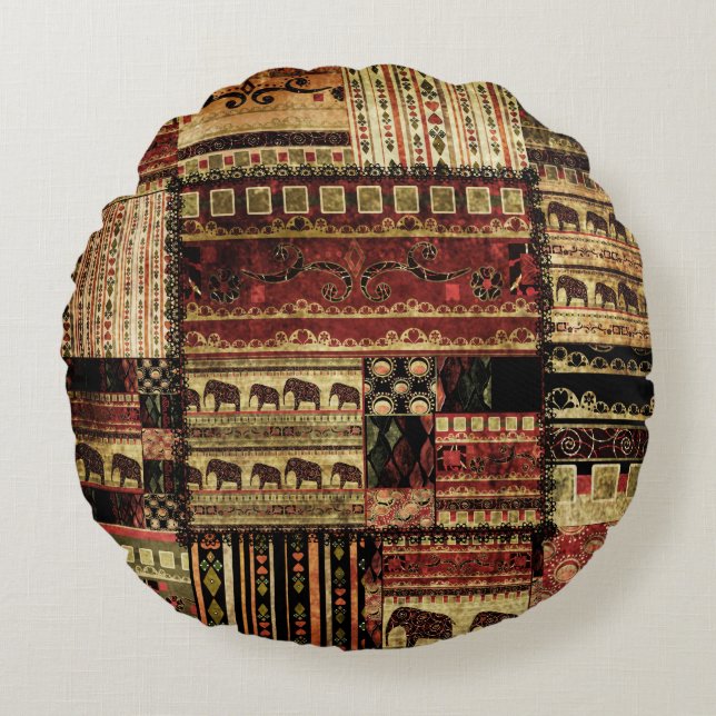 Almofada Redonda Patchwork Africano: Grunge Impressão Background (Frente)