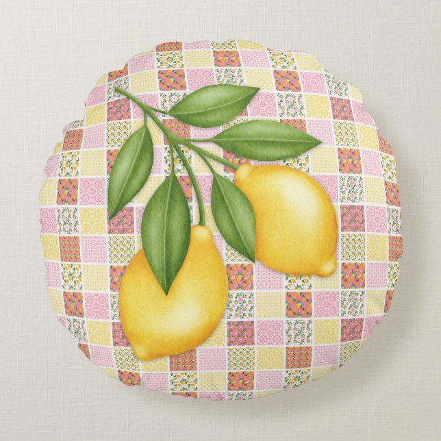 Almofada Redonda Patchwork Lemon (Frente)