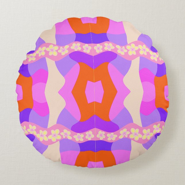 Almofada Redonda Patchwork Psychedelic Daisy Chain - Púrpura Rosa 2 (Frente)