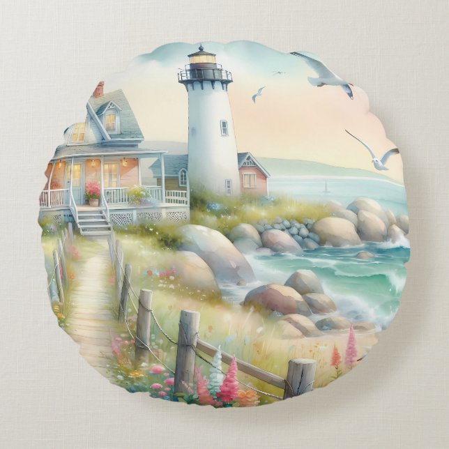 Almofada Redonda Pathway to the Lighthouse Coastal Cottage (Frente)