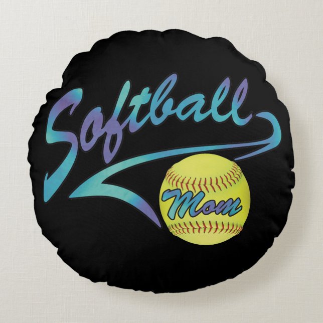 Almofada Redonda Patilha de Softball Mãe, Cauda Atlética (Frente)