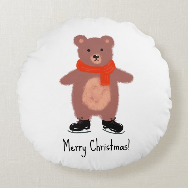 Almofada Redonda Patinação de ursos engraçada (Frente)