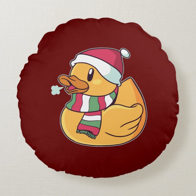 Almofada Redonda Pato de Borracha de Natal  (Frente)