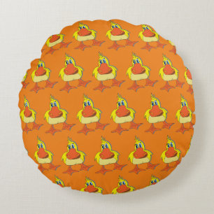 Almofada Redonda Pato de Cartoon Amarelo Bonito