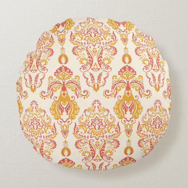 Almofada Redonda Patten floral de safena. Clássico Barroco (Frente)