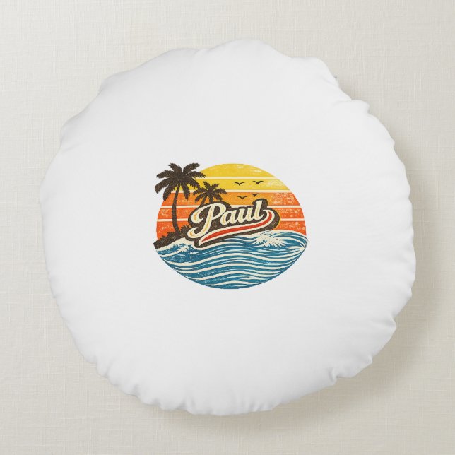 Almofada Redonda Paul Retro Sunset Name Design (Verso)