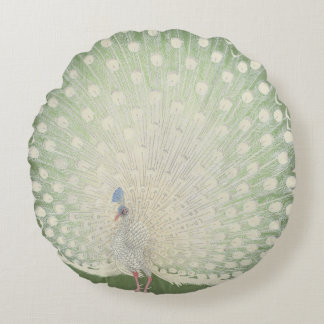 Almofada Redonda Pavão branco japonês das belas artes | do vintage