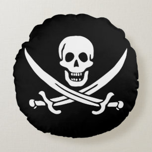 Almofada Redonda Pavilha de Sinalizador Pirata com Espadas Cruzadas