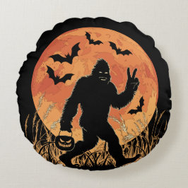 Almofada Redonda Pé-Grande Negro e Laranja,