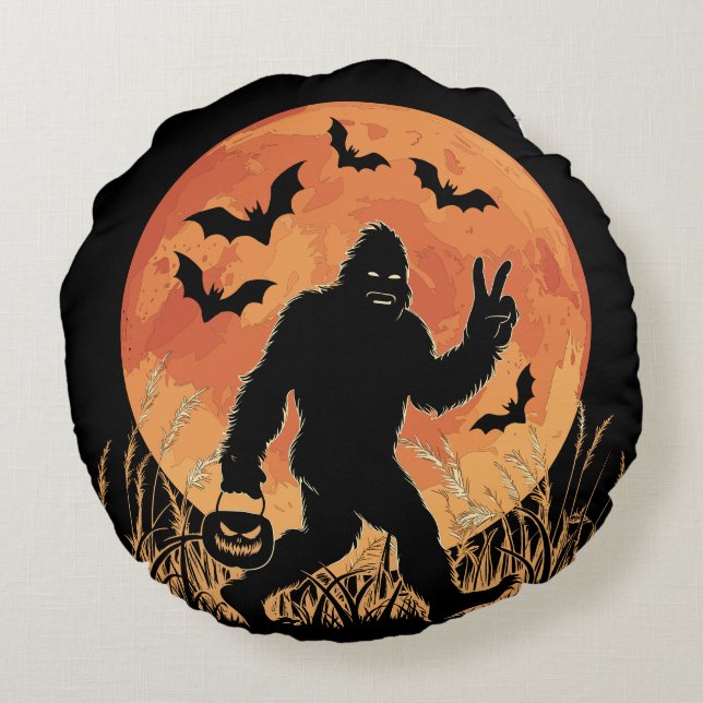 Almofada Redonda Pé-Grande Negro e Laranja, (Verso)