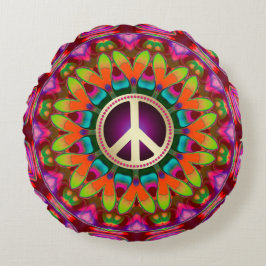 Almofada Redonda Peace & Love (v1) Homely Hippie Round Cushion