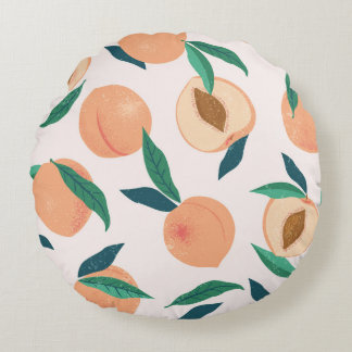 Almofada Redonda Peach Apricot: Padrão Tropical Sem Olhos.