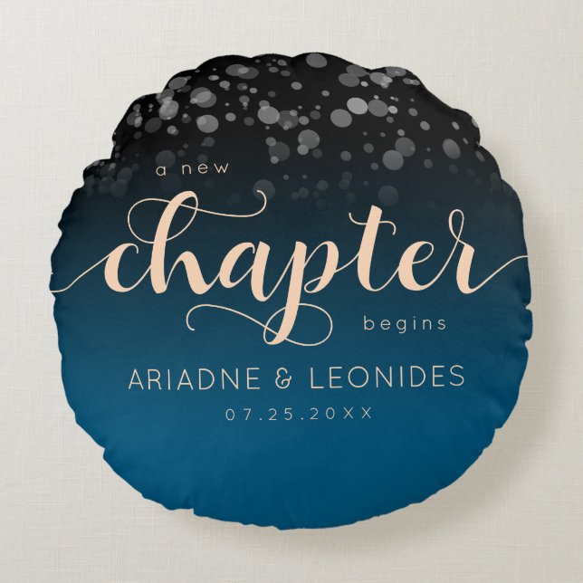 Almofada Redonda Peach Oceanic Blue Casado Um Novo Capítulo (Frente)