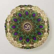 Peacock Bohemian Mandala OM Yoga Round Cushion