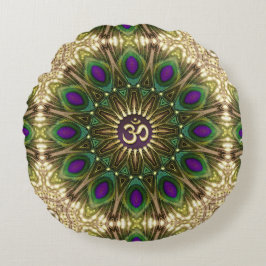 Almofada Redonda Peacock Bohemian Mandala OM Yoga Round Cushion