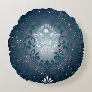 Almofada Redonda Peacock e Travesseiro redondo Cyan Damask