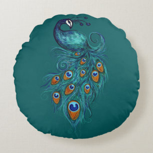 Almofada Redonda Peacock Feather Teal Peacocks