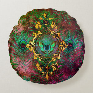 Almofada Redonda Peacock feather vitoriana elegante roxo