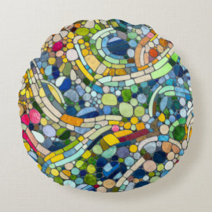Almofada Redonda Pebbles - Arte Mosaica Colorida