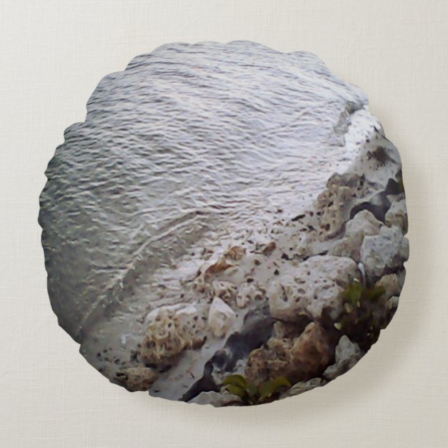 Almofada Redonda Pebolhas Na Praia (Frente)