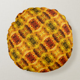 Almofada Redonda Peças amarelas avermelhadas e formas geradoras