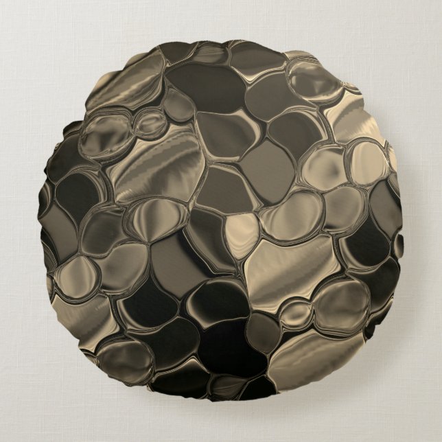 Almofada Redonda Peças castanhas, círculos e formas arredondadas (Frente)